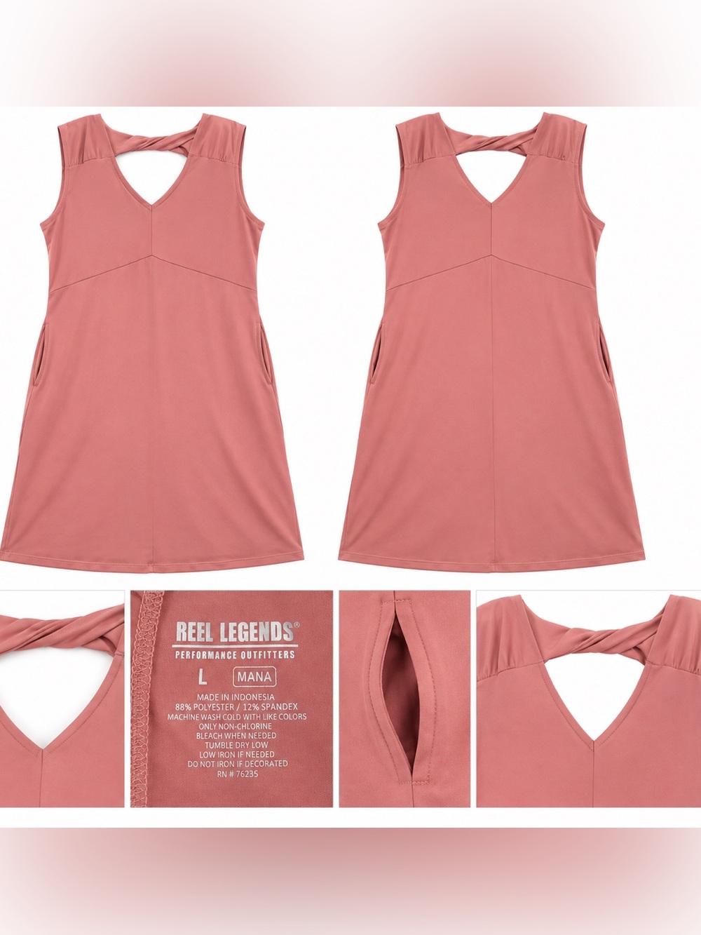 Reel Legends MANA Coral Performance Dress Pockets Women’s L